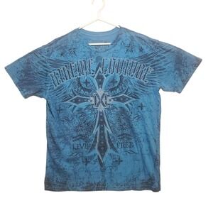Vintage Xtreme Couture Affliction Shirt Mens XL Blue Black Y2K Grunge Skulls MMA
